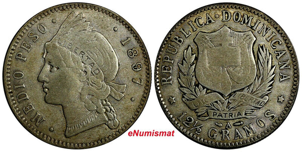 Dominican Republic Silver 1897 1/2 Peso USA Philadelphia mint KM# 15 (18 753)