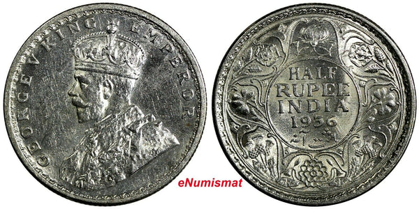 India-British George V Silver 1936 (C) 1/2 Rupee aUNC Condition KM# 522 (18 763)