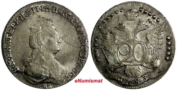 Russia Catherine II Silver 1783 SPB 20 Kopecks Mintage-389,000 XF C# 63c (765)