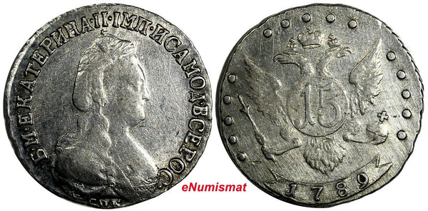 RUSSIA CATHERINE II Silver 1789 SPB 15 KOPECKS SCARCE VF	C# 62c (96)