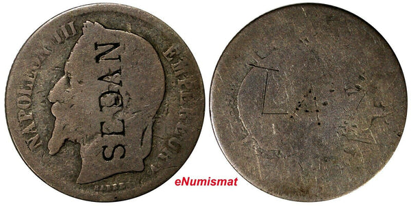 FRANCE Napoleon III Silver ND (1853-1863) 1 Franc Counterstamp " SEDAN" (18 818)