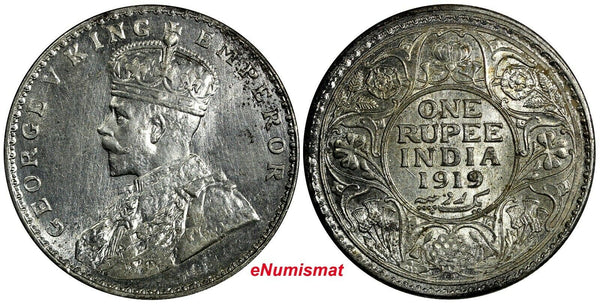 India-British George V Silver 1919 (B) 1 Rupee aUNC Mint Luster KM# 524 (18 819)