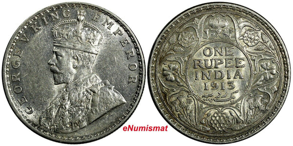 India-British George V Silver 1913 (B) 1 Rupee aUNC Mint Luster KM# 524 (18 825)