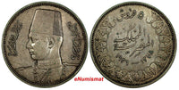 EGYPT Farouk (1936-1952) Silver AH1358//1939 5 Piastres Toned XF KM# 366 (848)