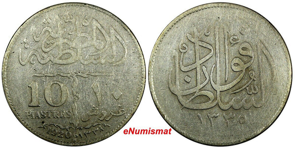 Egypt Fuad I Silver 1920 10 Piastres 1 YEAR TYPE KM# 327 (18 862)