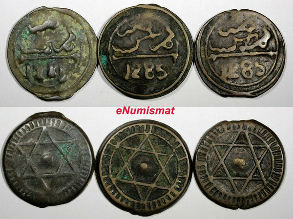 Morocco Sidi Mohammed IV LOT OF 3 COINS AH1285(1869) 4 Fulus Marrakesh C166.2(1)