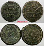 Morocco Sidi Mohammed IV LOT OF 2 COINS AH1286 (1870) 4 Fulus C# 166.1 (18 892)