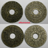 Morocco Yusuf LOT OF 2 COINS 1924 25 Centimes  XF Condition Y# 34.2 (900)