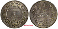 Tunisia Ali III Silver 1309 (1892) A 1 Franc aUNC Toning KM# 224 (18 922)