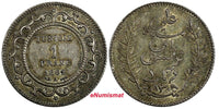 Tunisia Ali III Silver 1309 (1892) A 1 Franc aUNC Toning KM# 224 (18 924)