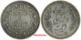 Tunisia Ali III Silver 1309 (1891) 2 Francs Mintage-595,000 KM# 225 (18 928)