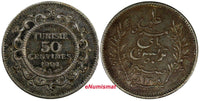 Tunisia Ali III Silver 1309 (1891) A 50 Centimes 1st Year Type XF  KM# 223 (945)