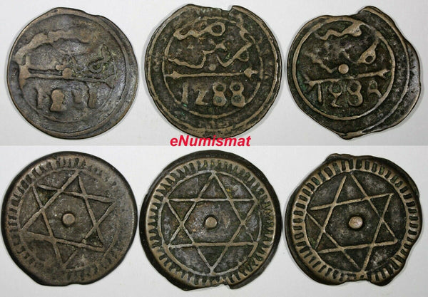 Morocco Sidi Mohammed IV LOT OF 3 COINS AH1288(1871) 4 Fulus Marrakesh C166.2(3)