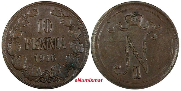 Finland Nicholas II Copper 1916 10 Pennia KM# 14 (19 044)