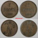 Finland Russian Nicholas II LOT OF 2 COINS 1908 5 Pennia KM# 15 (19 055)