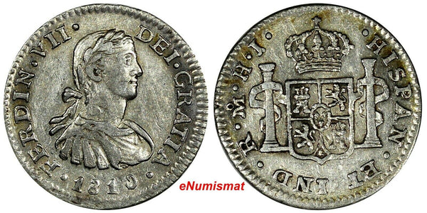 Mexico SPANISH COLONY Ferdinand VII Silver 1810 MO HJ 1/2 Real XF KM# 73 (062)