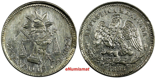 MEXICO Silver 1888 Go S 25 Centavos Guanajuato Mint-304,000 aUnc KM#406.5 (068)