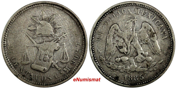 MEXICO Silver 1885 Cn M 25 Centavos Culiacan Mint-19,000 SCARCE KM#406.2 ( 099)