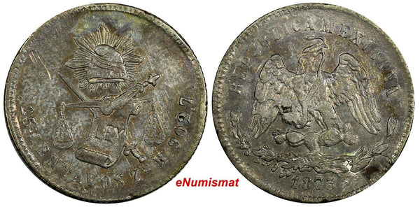 MEXICO Silver 1873 ZS H 25 Centavos Zacatecas Mint-132,000 SCARCE KM#406.9 (101)