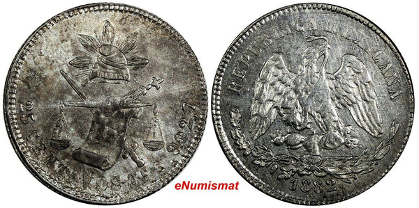 MEXICO Silver 1882 ZS S 25 Centavos Zacatecas Mint-300,000 SCARCE KM#406.9 (102)