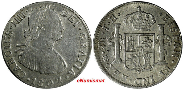 Mexico SPANISH COLONY Charles IV Silver 1807 TH 2 Reales KM# 91 (19 150)