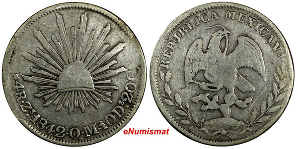 Mexico FIRST REPUBLIC Silver 1842 Zs OM 4 Reales Zacatecas Mint KM# 375.9 (159)