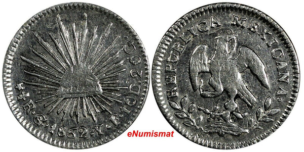 Mexico FIRST REPUBLIC Silver 1862 Go YF 1/2 Real Guanajuato Mint KM# 370.7 (162)