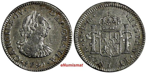 Mexico SPANISH COLONY Charles IV Silver 1790 Mo FM 1/2 Real XF KM# 70 (19 173)