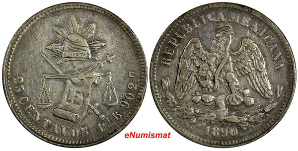 MEXICO Silver 1890 Pi R 25 Centavos San Luis Potosi Mint -64,000 KM#406.8 (183)