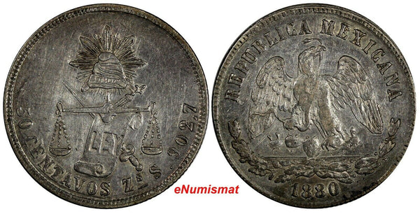 Mexico Silver 1880 Zs S 50 Centavos Zacatecas Mint XF/AU Cond.KM# 407.8 (19 185)