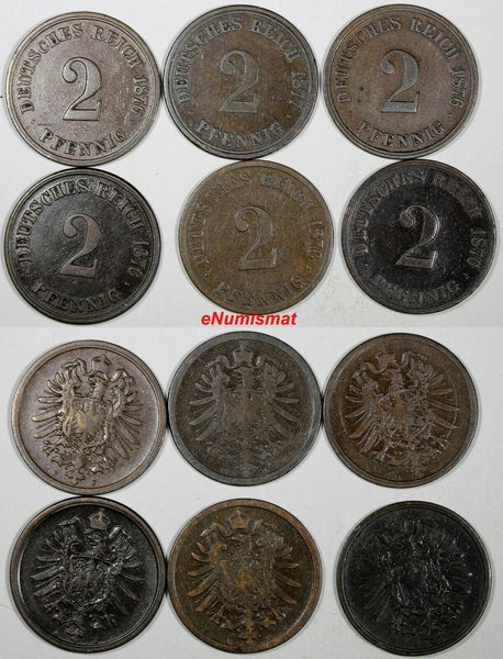 Germany - Empire Wilhelm I LOT OF 6 COINS 1876-1877 2 Pfennig KM# 2 (19 193)
