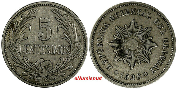 Uruguay Copper-Nickel 1936 A 5 Centesimos KM# 21 (19 199)