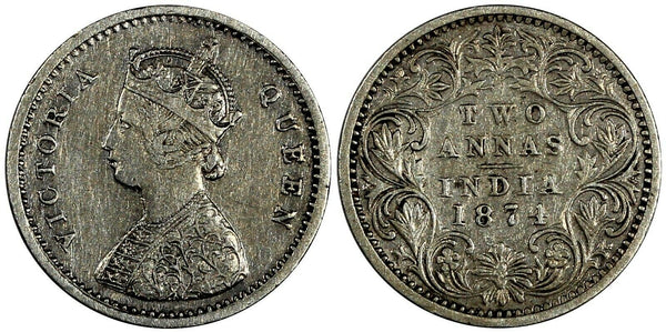 India-British Victoria 1874 (C) 2 Annas Calcutta mint KM# 469 (19 270)
