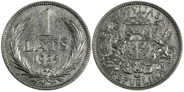 Latvia Silver 1924 1 Lats ch.XF Condition SCARCE KM# 7 (19 287)