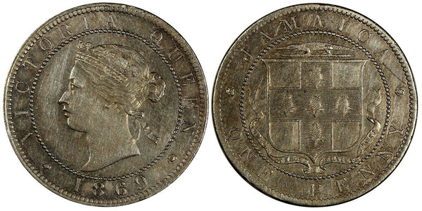 Jamaica Victoria Copper-Nickel 1869 Penny Mintage-144,000 aUNC KM# 17 (19 288)
