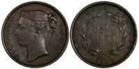 Straits Settlements Victoria Copper 1845 1/2 Cent "W.W." Calcutta  KM# 2 (305)