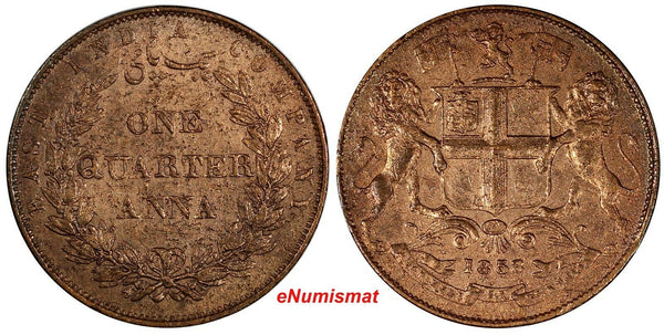 India-British Victoria Copper 1858 1/4 Anna KM# 463.1 (19 332)