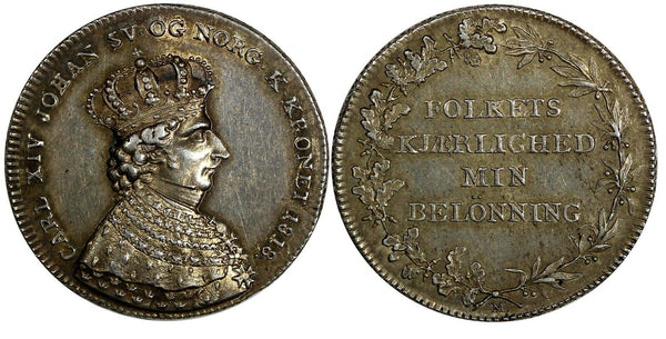 Sweden Carl XIV Johan (1818-1844) Coronation Silver 1818 4 mark aUNC SCARCE (42)