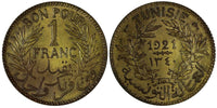 Tunisia 1340 (1921) 1 Franc Chambers of Commerce  UNC Toned  KM# 247 (19 347)