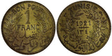 Tunisia 1340 (1921) 1 Franc Chambers of Commerce  UNC Toned  KM# 247 (19 347)