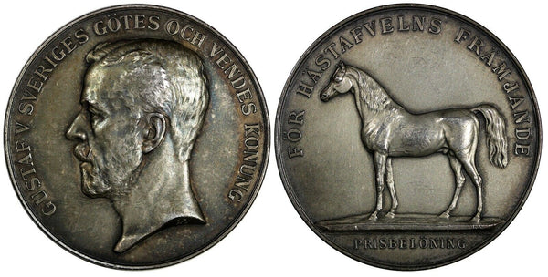 SWEDEN Silver Medal GUSTAV V 1939 Reward for Horse Breeding (43mm) C/S Edge (60)