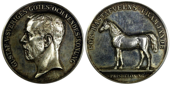 SWEDEN Silver Medal GUSTAV V 1930 Reward for Horse Breeding (43mm) C/S Edge (62)