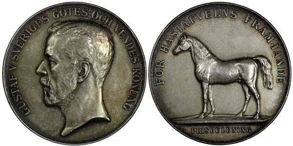 SWEDEN Silver Medal GUSTAV V 1939 Reward for Horse Breeding (43mm) C/S Edge (63)