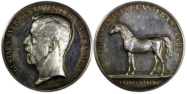 SWEDEN Silver Medal GUSTAV V 1918 Reward for Horse Breeding (43mm) C/S Edge (65)