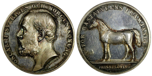 SWEDEN Silver Specimen Medal Oscar II Reward for Horse Breeding (43mm,37,98g)(7)