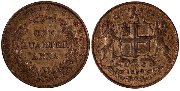 India-British Victoria Copper 1858 1/4 Anna KM# 463.1 (19 376)