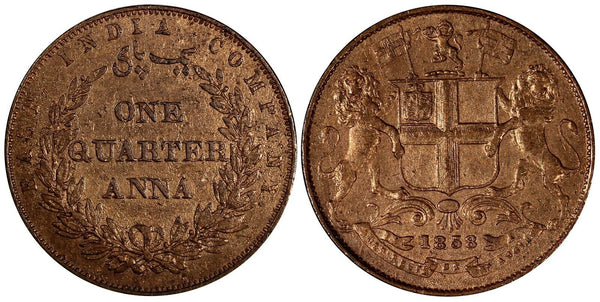India-British Victoria Copper 1858 1/4 Anna KM# 463.1 (19 377)