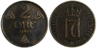 Norway Haakon VII Bronze 1909 2 Øre BETTER DATE RARE KM# 371 (19 380)