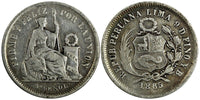 Peru Silver 1865 YB  1/5 Sol Better Date KM# 191 (19 392)