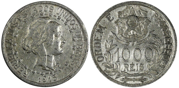 Brazil  Silver 1913 1000 Reis KM# 510 (19 400)